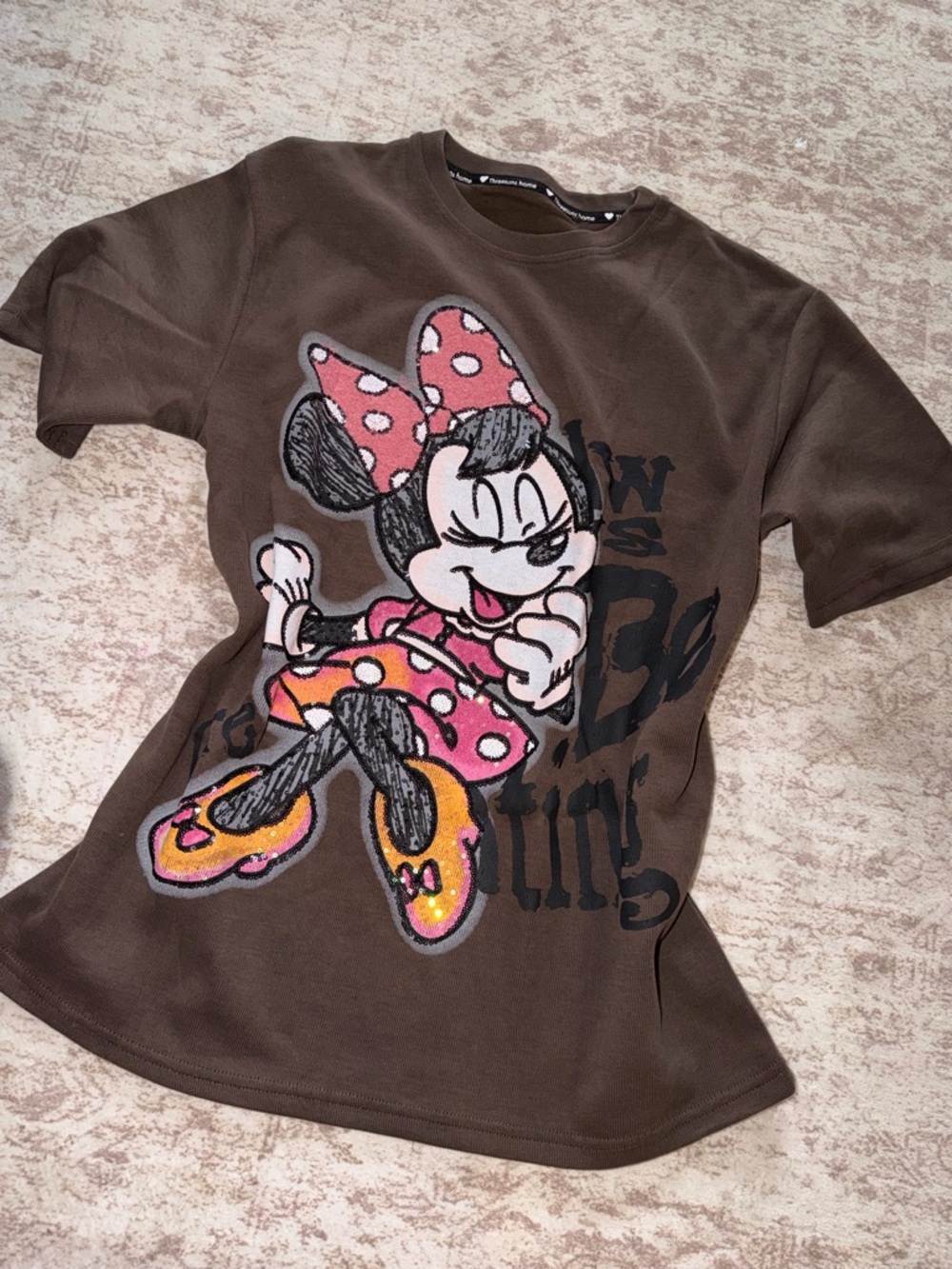 Girls Minnie Mouse Graphic Tee - Brown with Pink Accents